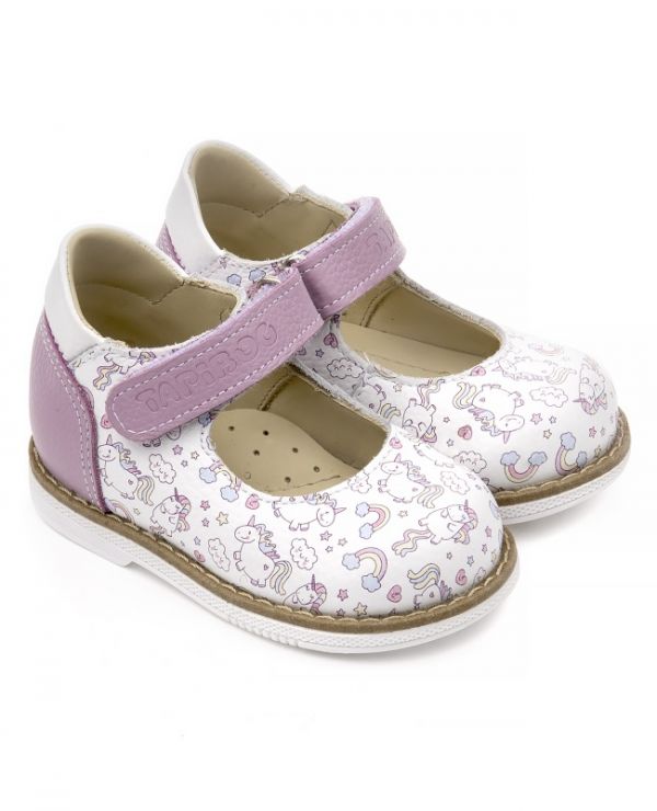 Shoes for children 25010, leather, lilac white/horses