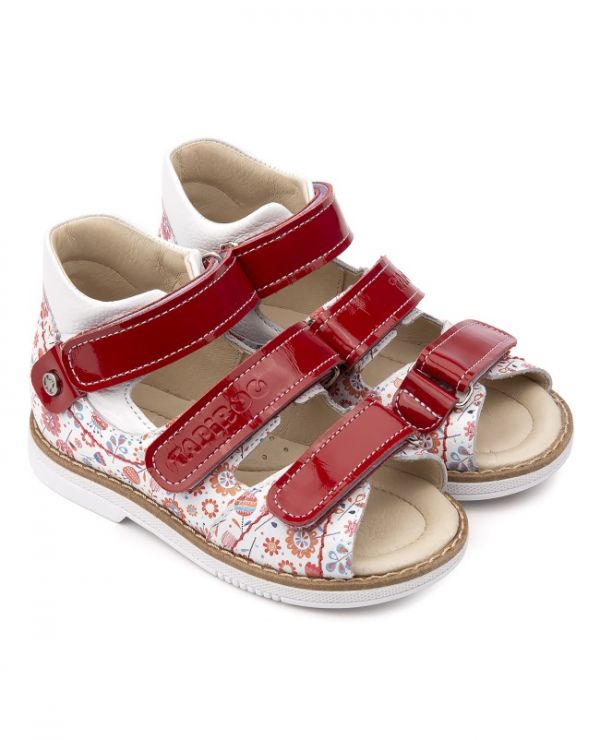 Children's sandals 26028 leather MAC red/tulips