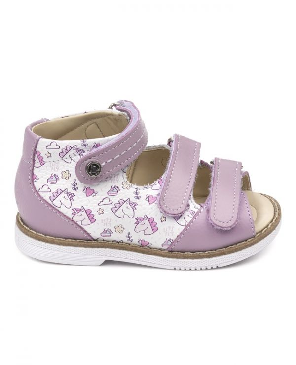 Sandals for children 26034, leather, lilac lilac/unicorn