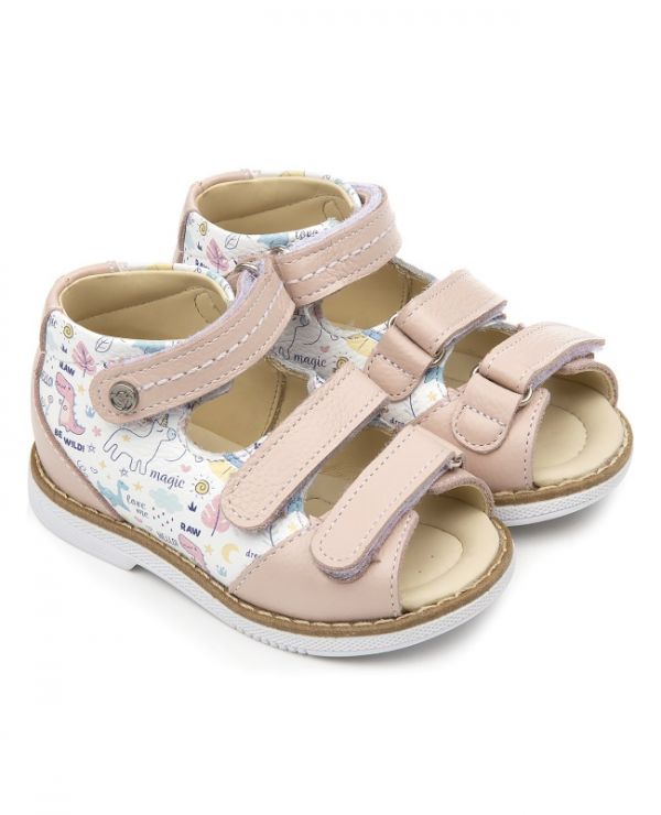 Children's sandals 26034, leather, VIOLE pink/dino