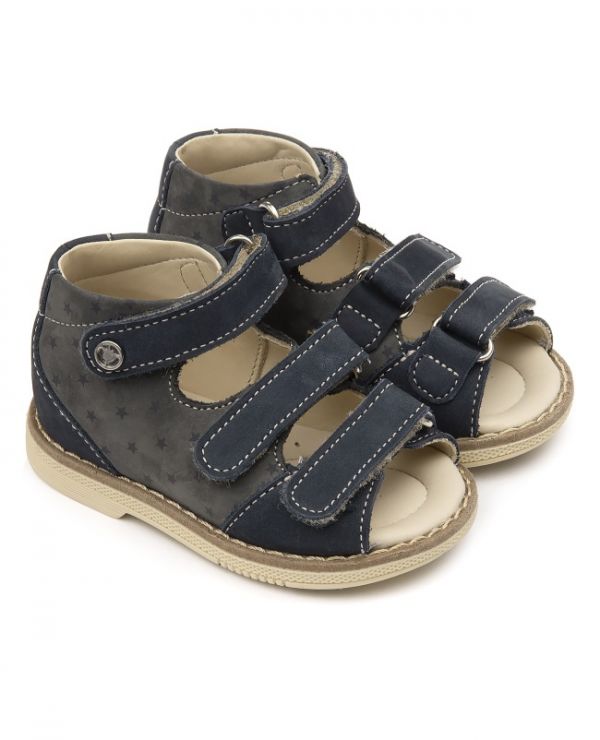 Children's sandals 26034, leather, IRIS grey/stars