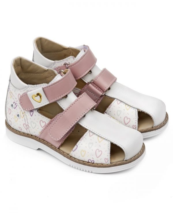 Children's sandals 26004 leather, HOBBY pink/hearts
