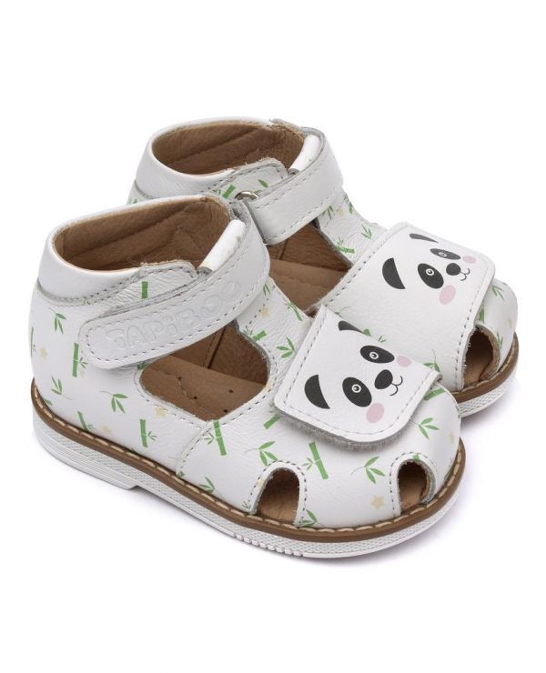 Children's sandals 26021 leather, HOBBY white/panda,
