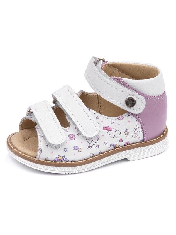 Children's sandals 26036 leather, lilac white/pony
