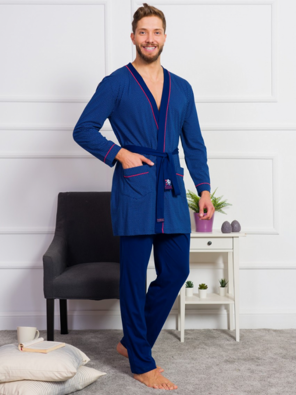 004065 2326 Dressing gown short long sleeve Classic blue