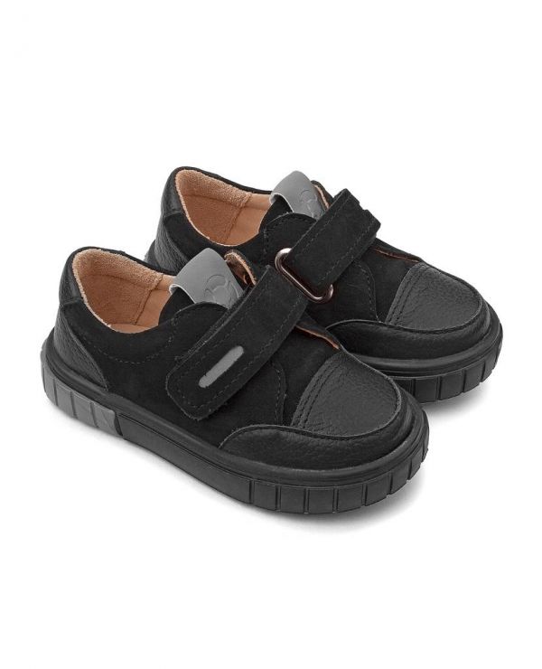 Low shoes for children 34007 leather, LINEN black