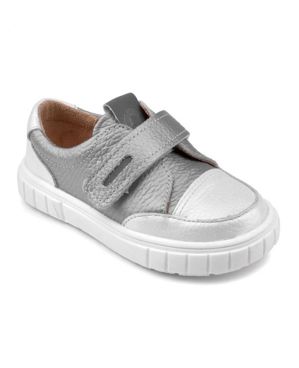 Low shoes for children 34007 leather, Lily of the valley silver