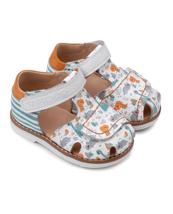 Children's sandals 36003 leather, NARCISS white/dinosaurs