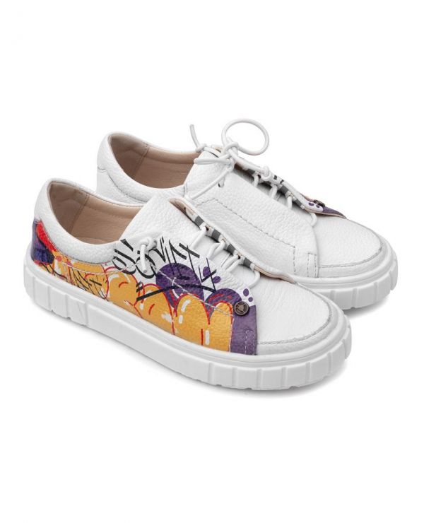 Low shoes for children 34002 leather, SUMMER white/graffiti