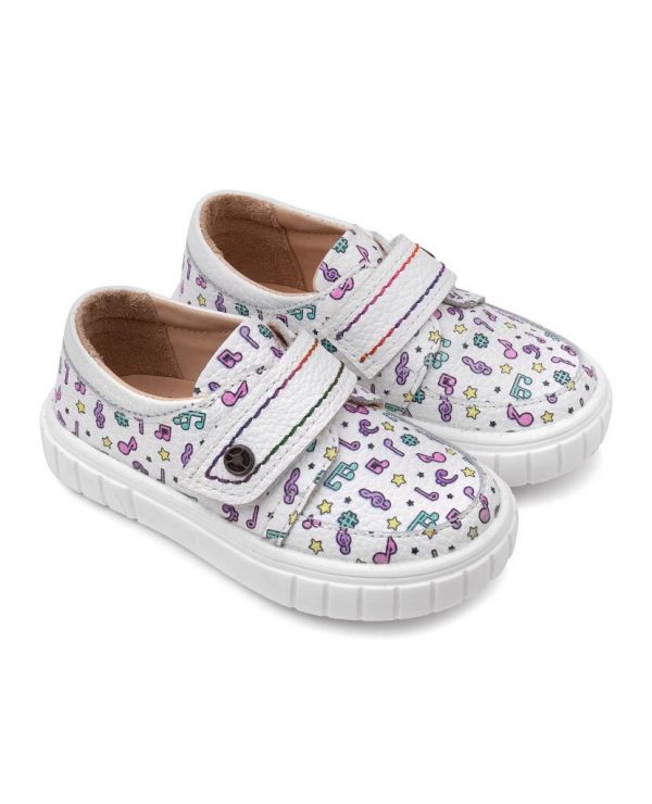 Low shoes for children 34001 leather, HOBBY white/notes