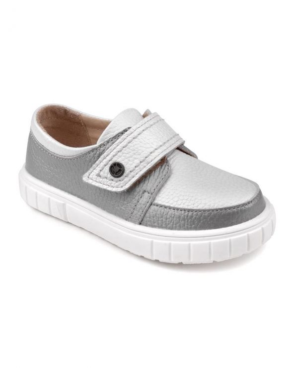 Low shoes for children 34001 leather, lily of the valley silver