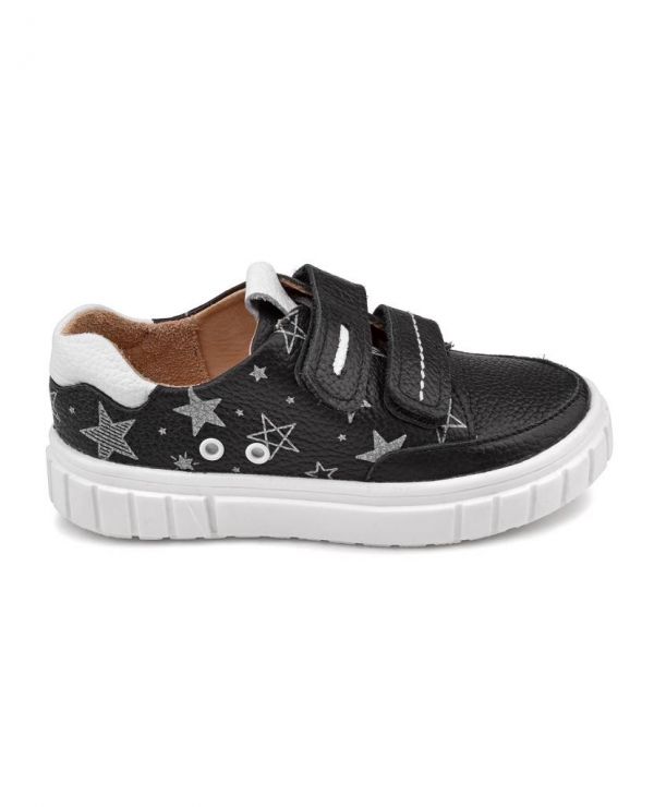 Low shoes for children 34003 leather, HOBBY black/stars