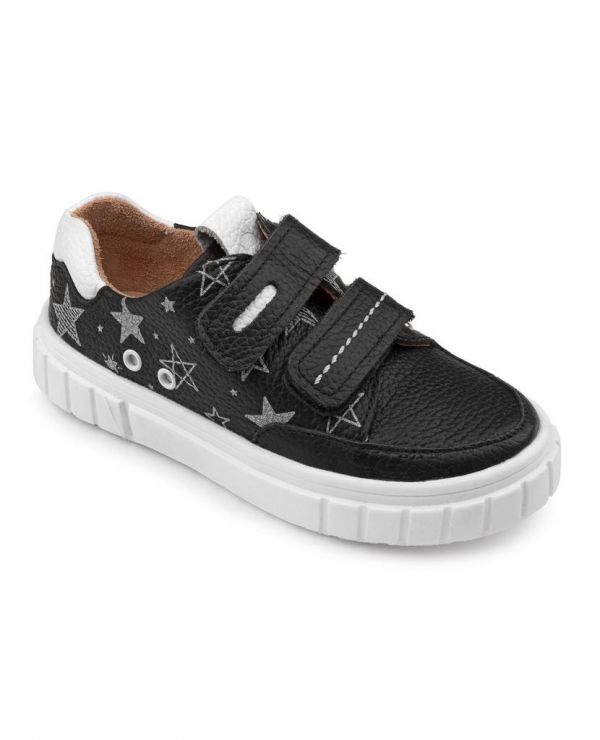 Low shoes for children 34003 leather, HOBBY black/stars