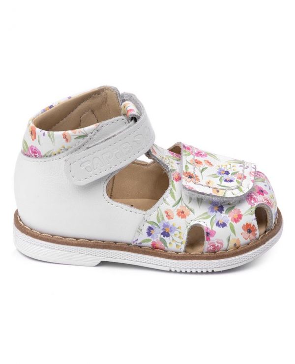 Children's sandals 26021 leather, ROSE white/flowers