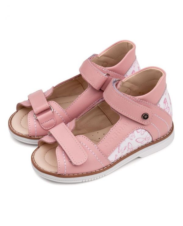 Children's sandals 26026 leather, VIOLET pink/butterflies