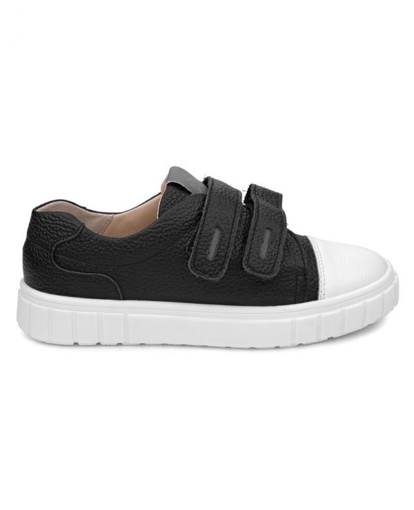 Low shoes for children 34005 leather, LINEN black
