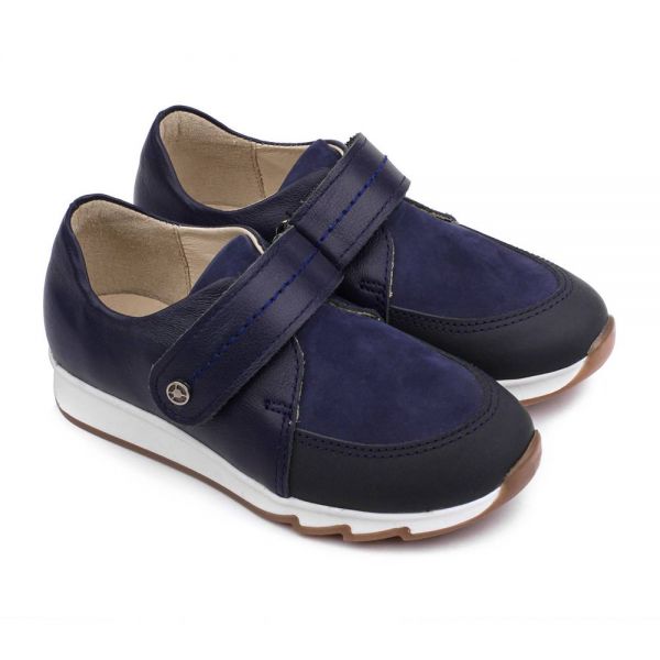 Low shoes for children 24028 leather, LINEN blue