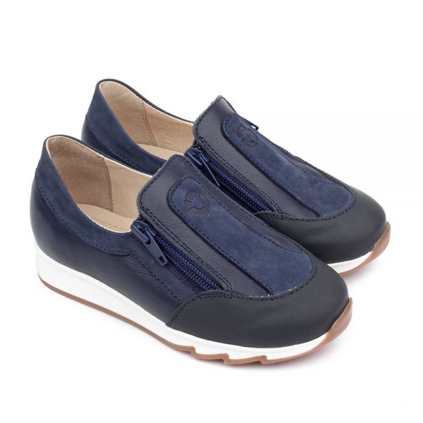 Low shoes for children 24031 leather, LINEN blue