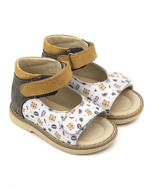 Children's sandals 26011 leather, NARCISS gray/tiger cubs
