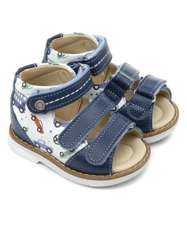 Sandals for children 26034, leather, cornflower blue/cars