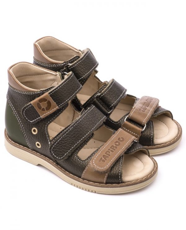 Children's sandals 26006 leather, OSOKA khaki