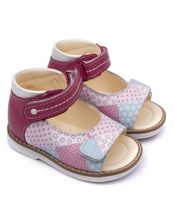 Sandals for children 26011 leather, FUCHIA raspberry/flap,