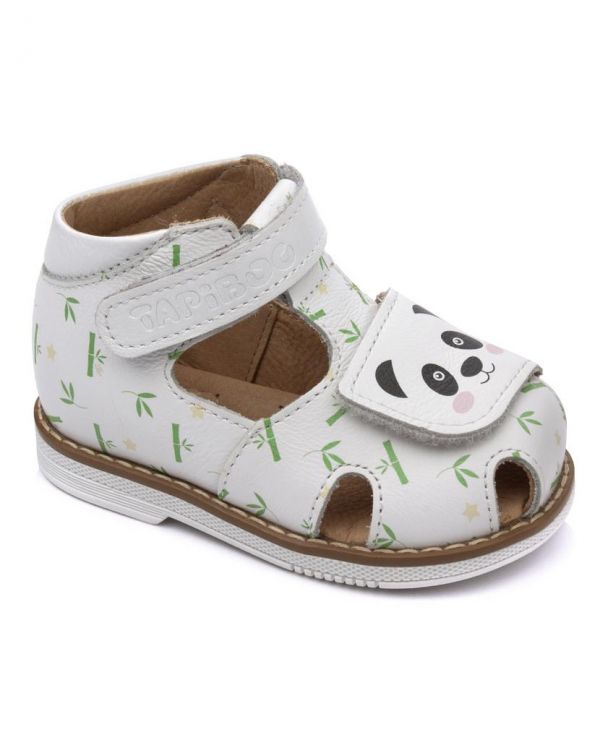 Children's sandals 26021 leather, HOBBY white/panda,