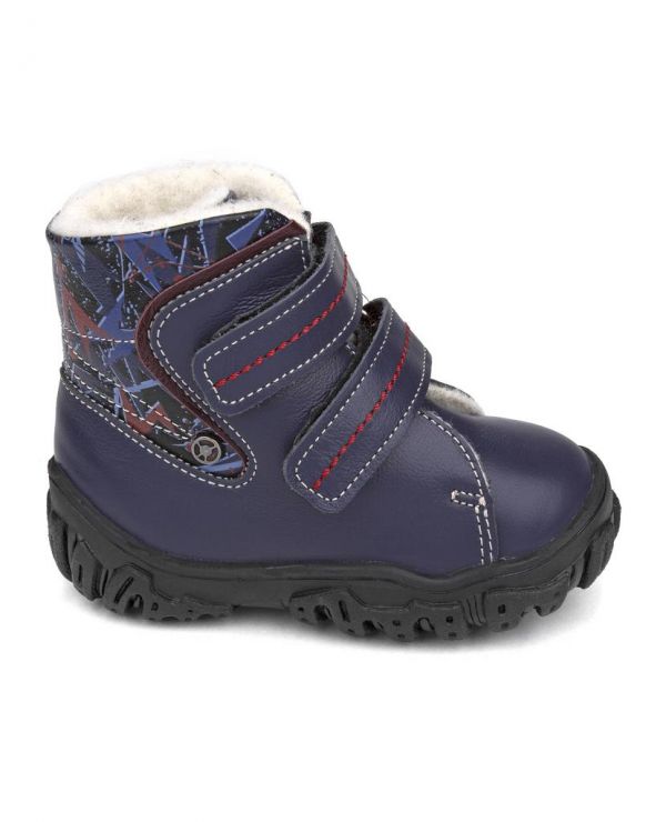Children's boots 23026 leather, NEW YORK blue/graphics
