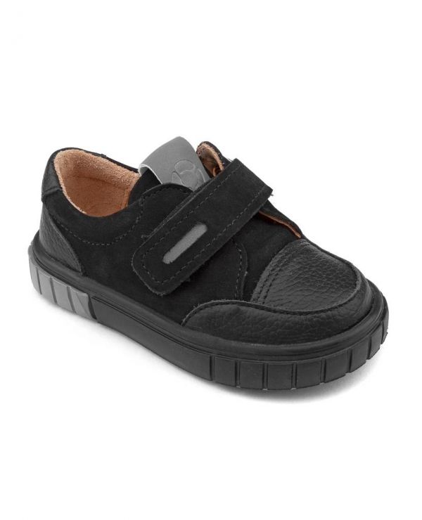 Low shoes for children 34007 leather, LINEN black