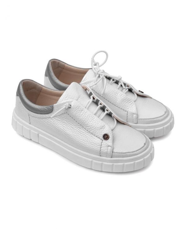 Low shoes for children 34002 leather, Lily of the valley silver
