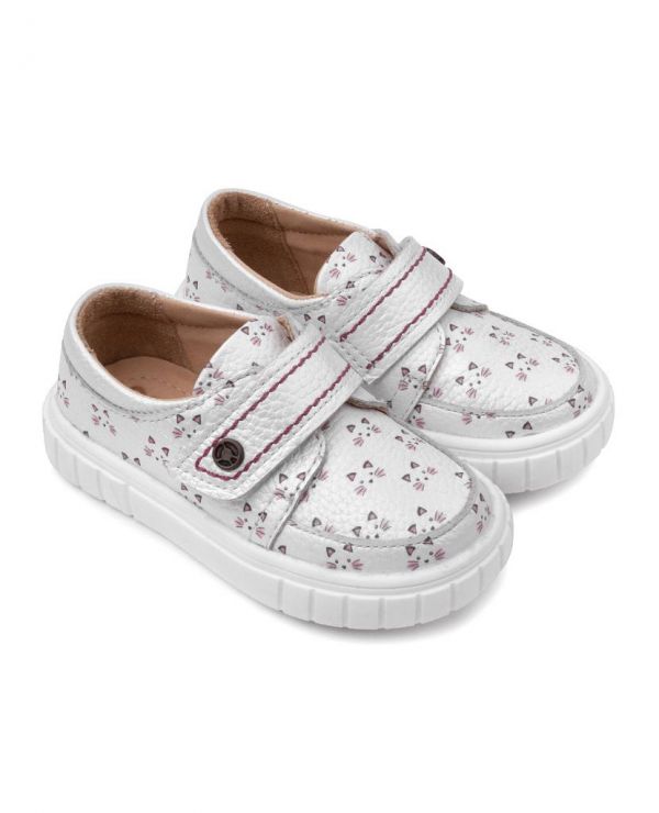 Low shoes for children 34001 leather, SUMMER white/cat