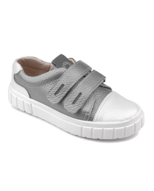 Low shoes for children 34005 leather, Lily of the valley silver