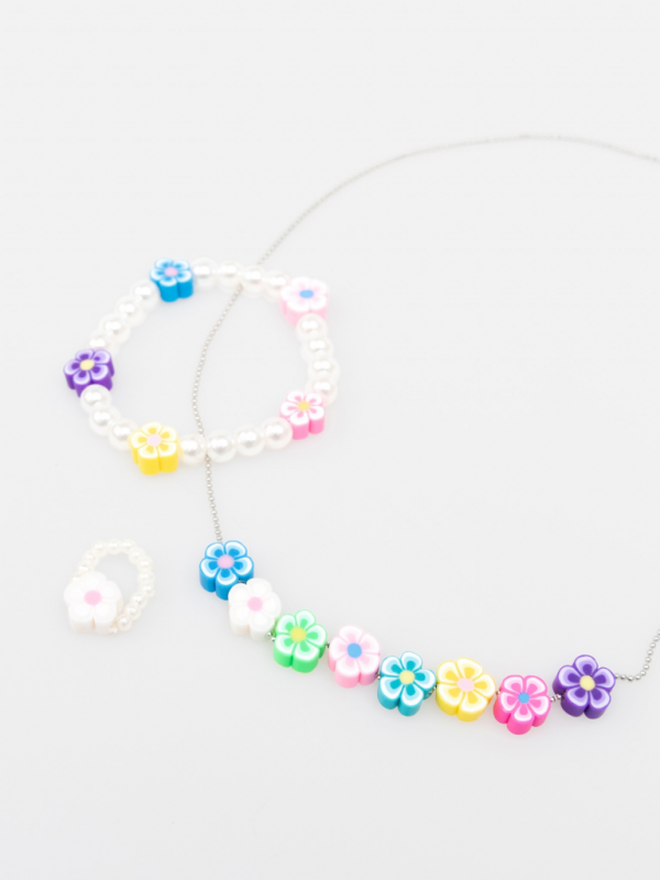 Set (beads+bracelet+ring) children's Aurora color